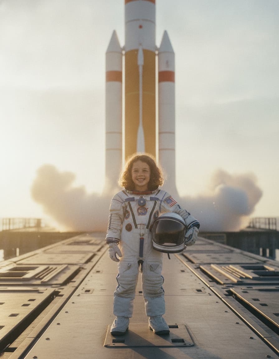Example: Suited up for space, launch day